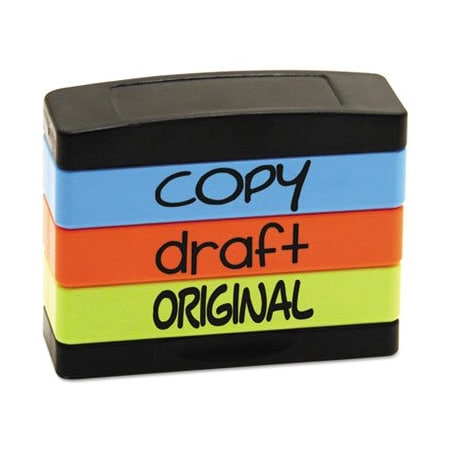 U. S. Stamp & Sign STACKSTMP, Stack Stamp, Copy, Draft, Original, 1 13/16 X 5/8, Assorted Fluorescent Ink 8801